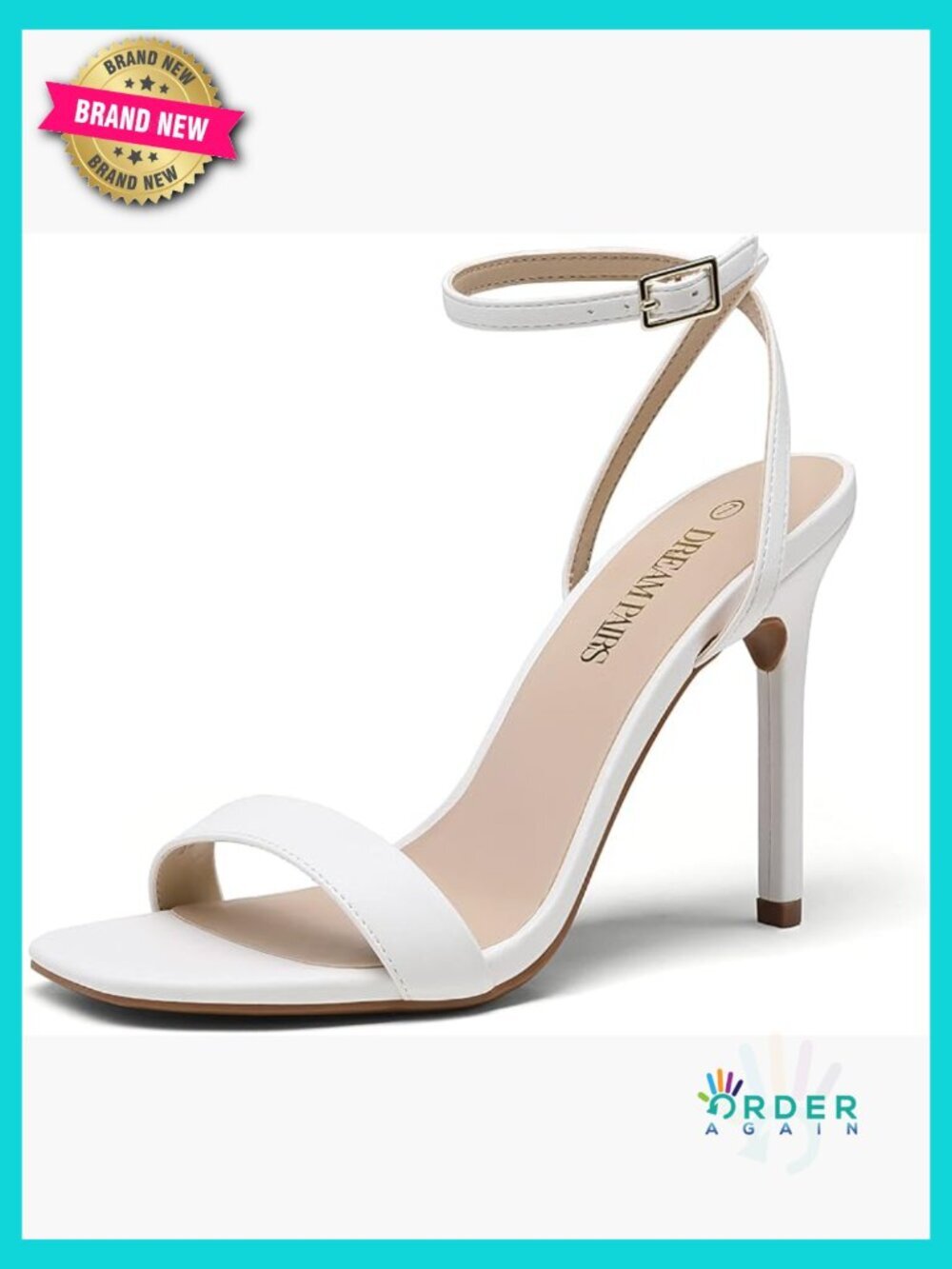 Strappy Square Toe Ankle Strap Stiletto Heels Elegant Wedding Bridal Pumps